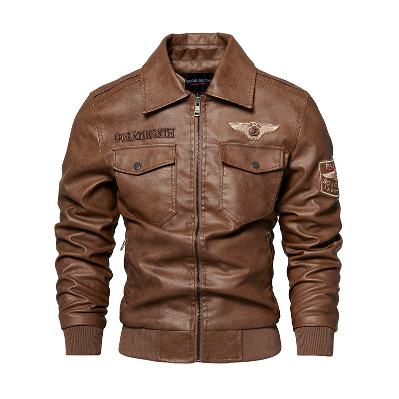 2025 Cross-Border Amazon Men's Autumn and Winter New Leather Jacket Men's Slim and Handsome Motorcycle Pu Leather Jacket Men's Clothing
