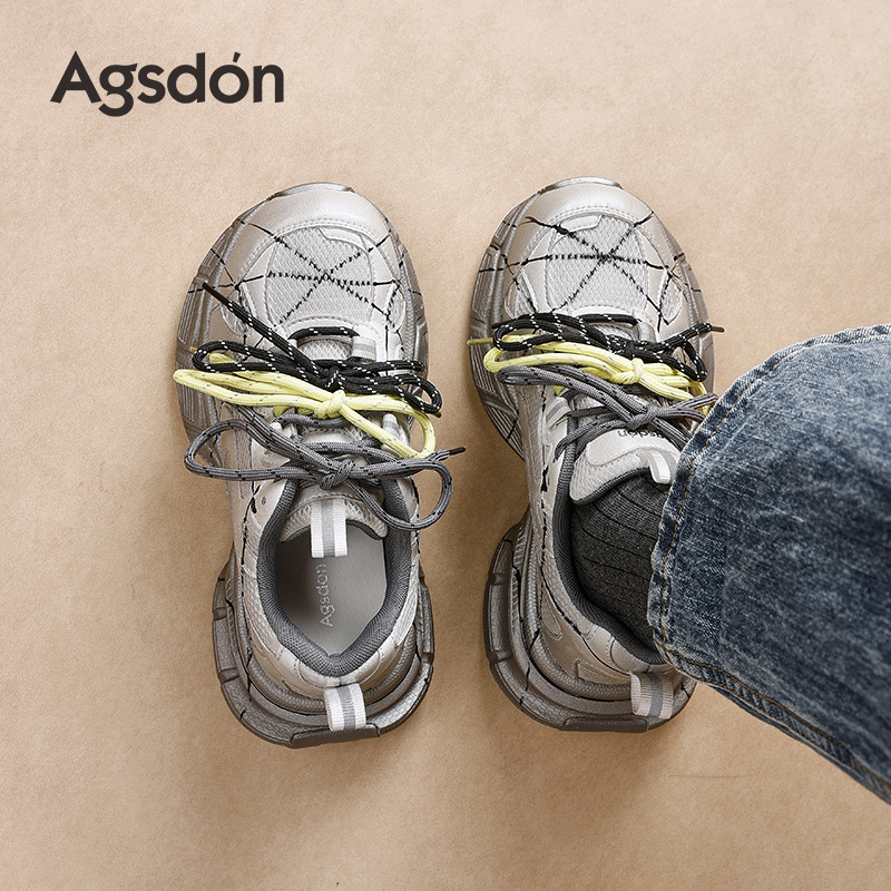 Augu Shi Deng grueso zapato padre mujer 2025 nuevo otoño invierno retro lazos casuales zapatillas deportivas de carrera de aspecto grande