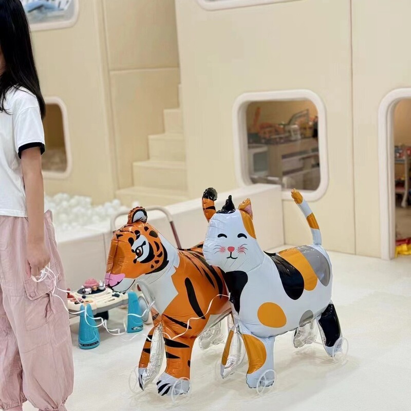 New wheeled cart walking animal aluminum film balloon cartoon rope children's toy party photo props wholesale