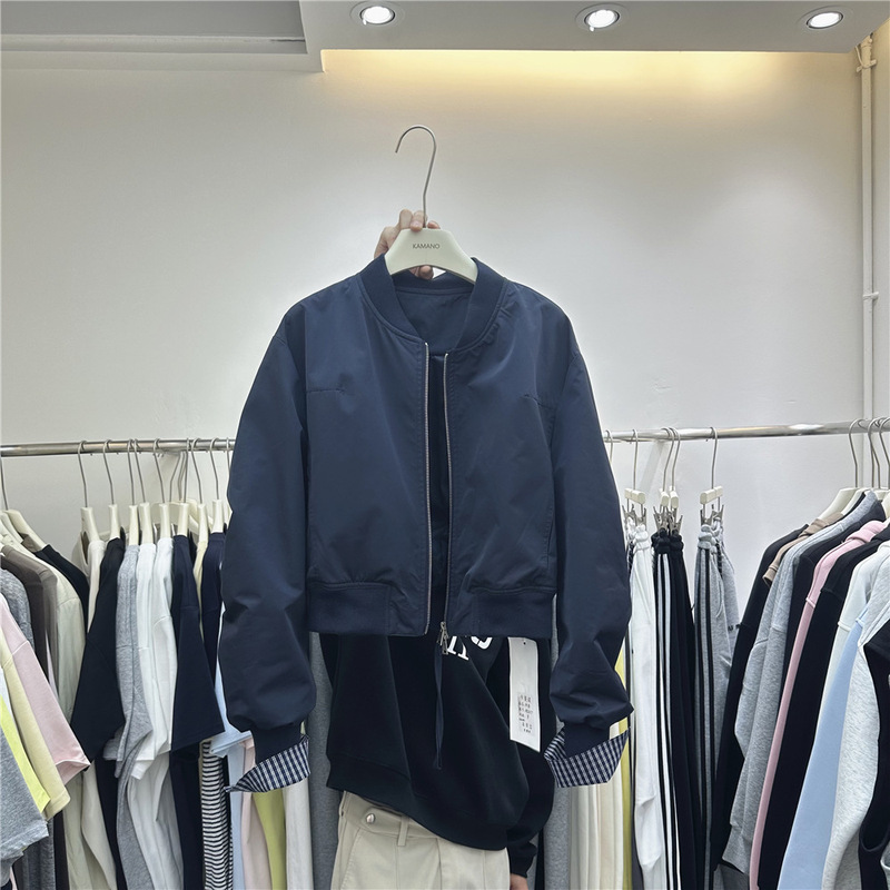 秋季新款韩版宽松立领拼接格子棒球服外套时尚休闲夹克外套A7007|undefined