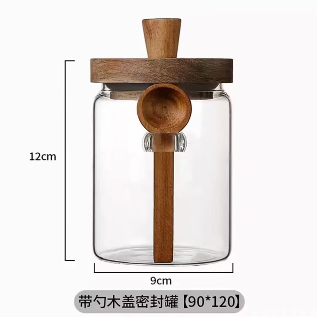Tarro de almacenamiento de granos de café Tarro de vidrio sellado con cuchara Botella pequeña Caja de almacenamiento de frijoles Tarro de almacenamiento de café en polvo Tarro de té