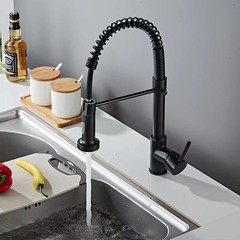 Cross-border kitchen stainless steel sink double outlet spring faucet hot and cold water rotating universal pull-out faucet