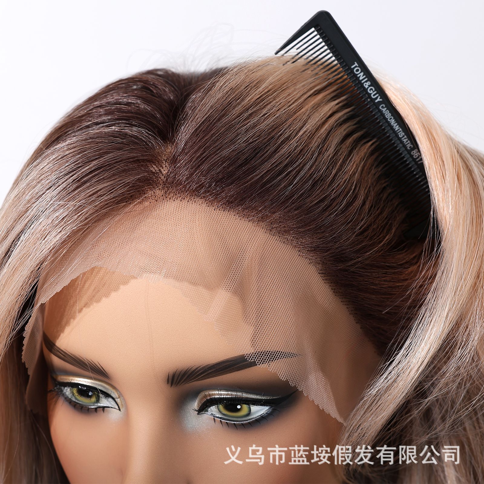 Gradiente rosa pálido de gran área peluca de encaje casual cosplay cubierta de fábrica en stock