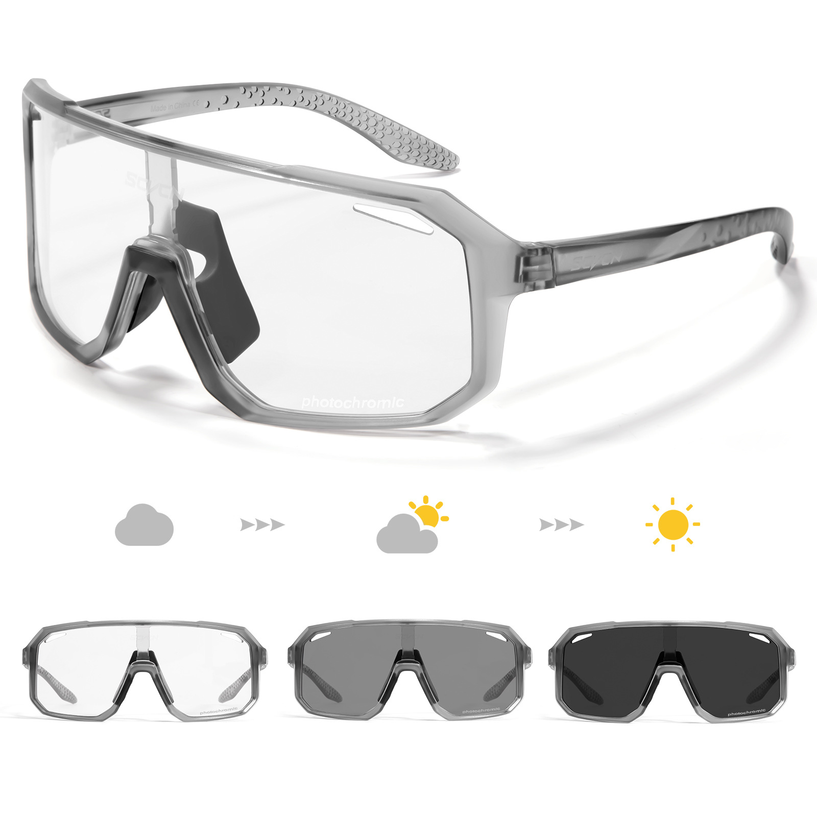 Gafas de Sol Fotocromáticas para Ciclismo de PC con Marco Completo para Ciclismo de Montaña y Carretera