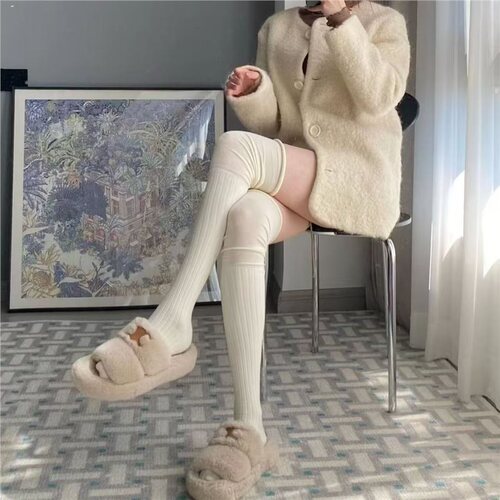 Spring and Summer Over Knee Socks Solid Color Simple Long Tube Socks JK White Thigh Boot Spliced Knee Guard Long Tube Socks 