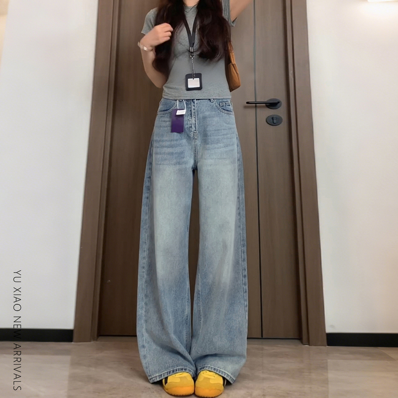Light-Colored Straight-Leg Jeans, Wide-Leg Loose Fit, Women's Plus Size, High-Waisted, Slimming Denim Straight-Leg Pants for Women Light-Colored Straight-Leg Jeans, Wide-Leg Loose Fit, Women's Plus Size, High-Waisted, Slimming Denim Straight-Leg Pants for Women