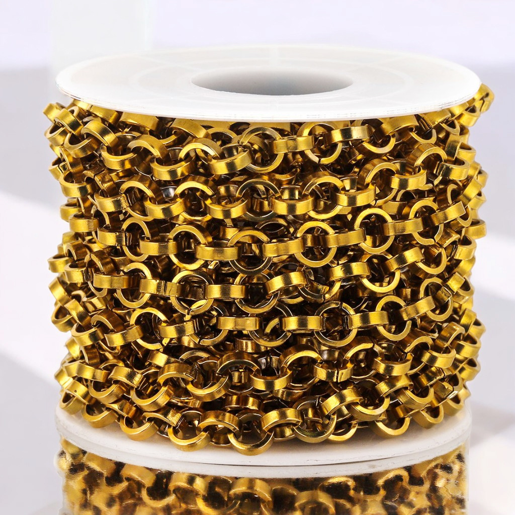 Acero inoxidable Hip Hop Heavy Metal 6mm cadena DIY acero titanio cadena de moda europea y americana cadena de bolsos semiacabados cadena hecha a mano