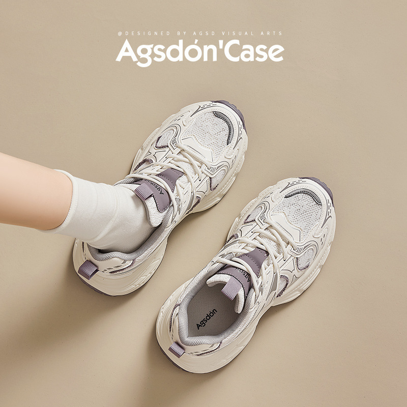 Augu Shiden Dad Shoes for Women 2026 New Summer Casual Thick-Soled Running Shoes Lightweight White Sneakers