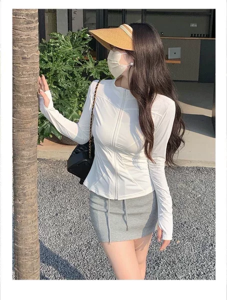 2024 New Style Vertical Collar Yoga Sun Protection Clothing Slim-fit Sports Slim-fit All-match UV-proof Women's Sun Protection Clothing Thin