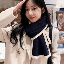 法式简约2025冬季新款围巾女黑白毛线针织保暖情侣小围脖百搭厚