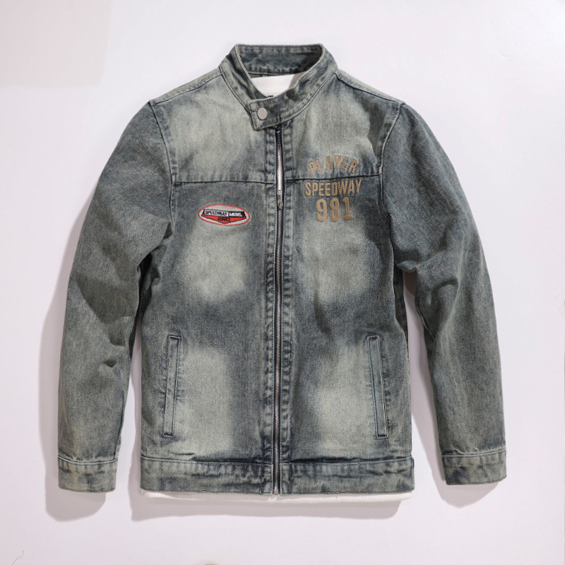 Retro jeansjacka för herr lös passform mångsidig slagkrage_voghion.com