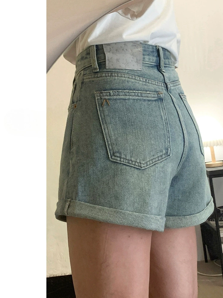 Летние тонкие джинсовые шорты больших размеров для миниатюрных женщин, светло-голубые джинсовые шорты с высокой талией, фигура груши, шорты А-силуэта