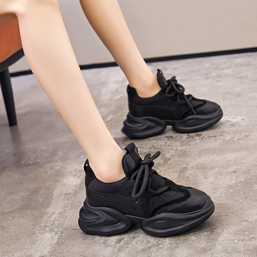 Increased thick-soled dad shoes for women ins trend  spring new leather thick-soled platform shoes casual sports shoes