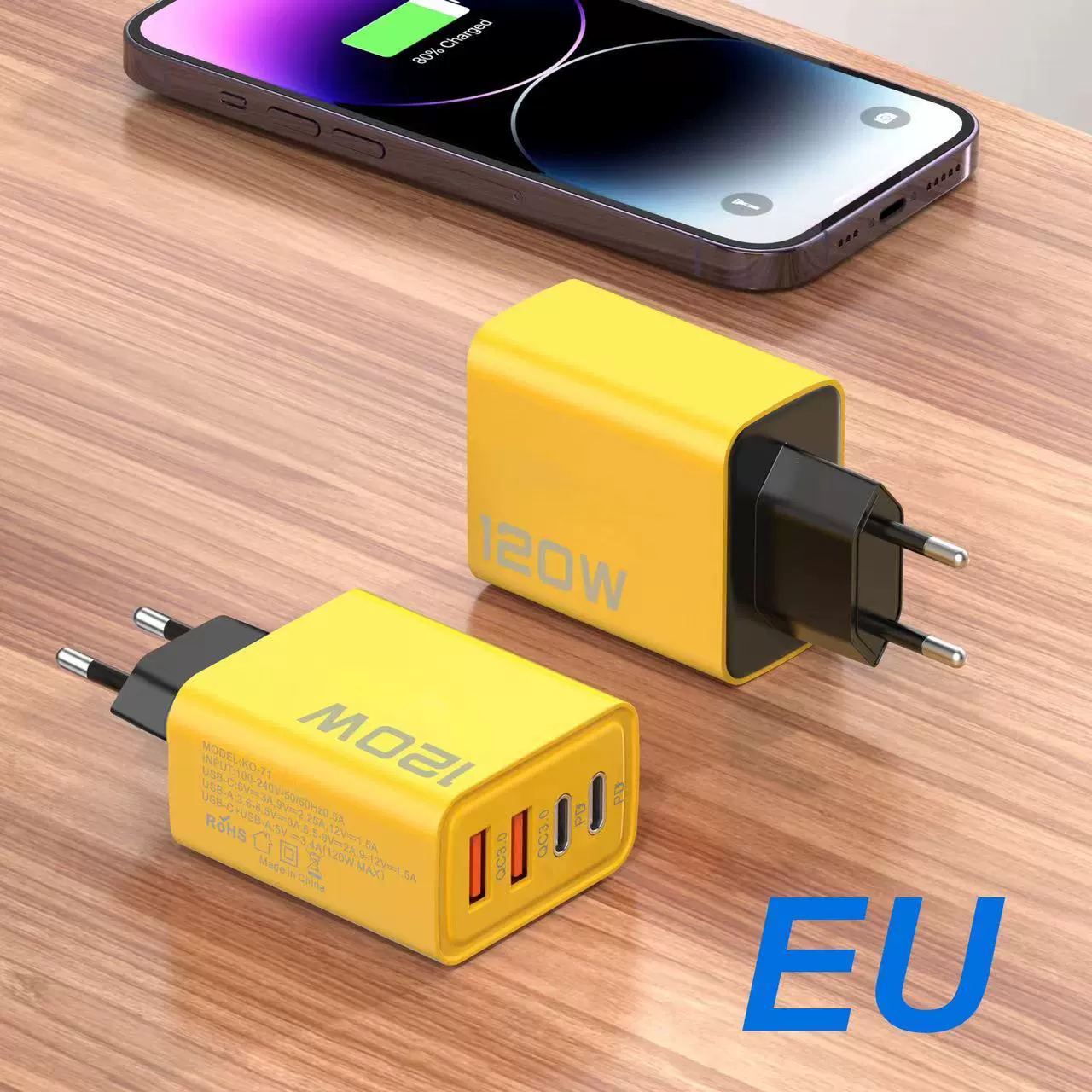 Зарядное устройство совместимо с Apple Huawei iPhone15, быстрая зарядка 120W на 4 порта, USB-C & USB-A
