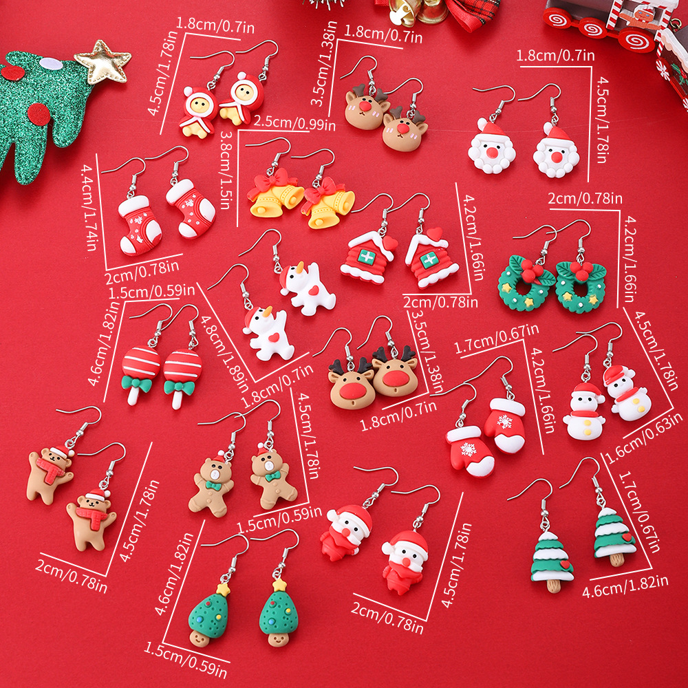 Christmas Hat, Christmas Tree, Santa Claus Pattern Women's Gender 1 Pair Christmas Cute Christmas Hat Christmas Tree Santa Claus Resin Drop Earrings