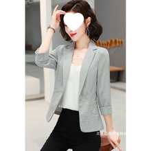 厂家直销亚麻小西装女外套短款2025春夏新款修身防晒休闲