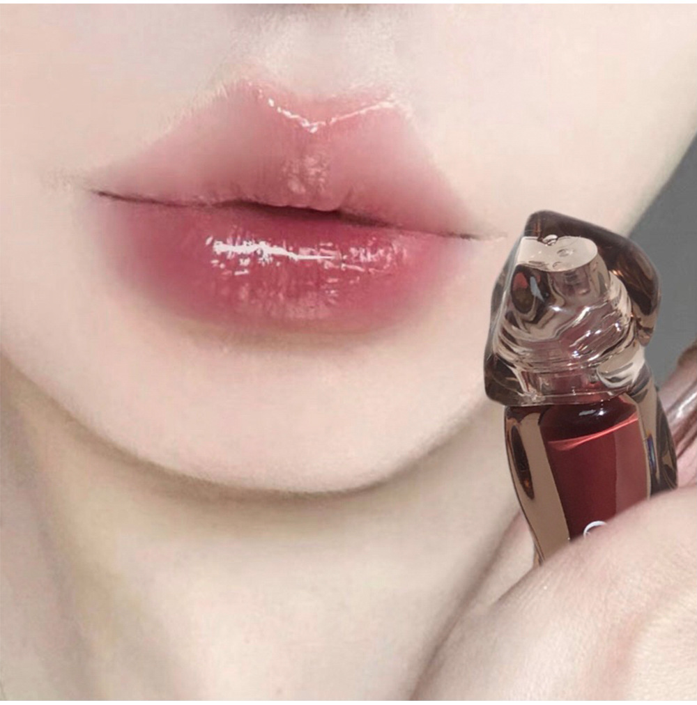 QIBEST Tea-brown Flowing Mirror Lip Gloss four-color Curved Lipstick for export, dark series lip mud one-piece consignment undefined