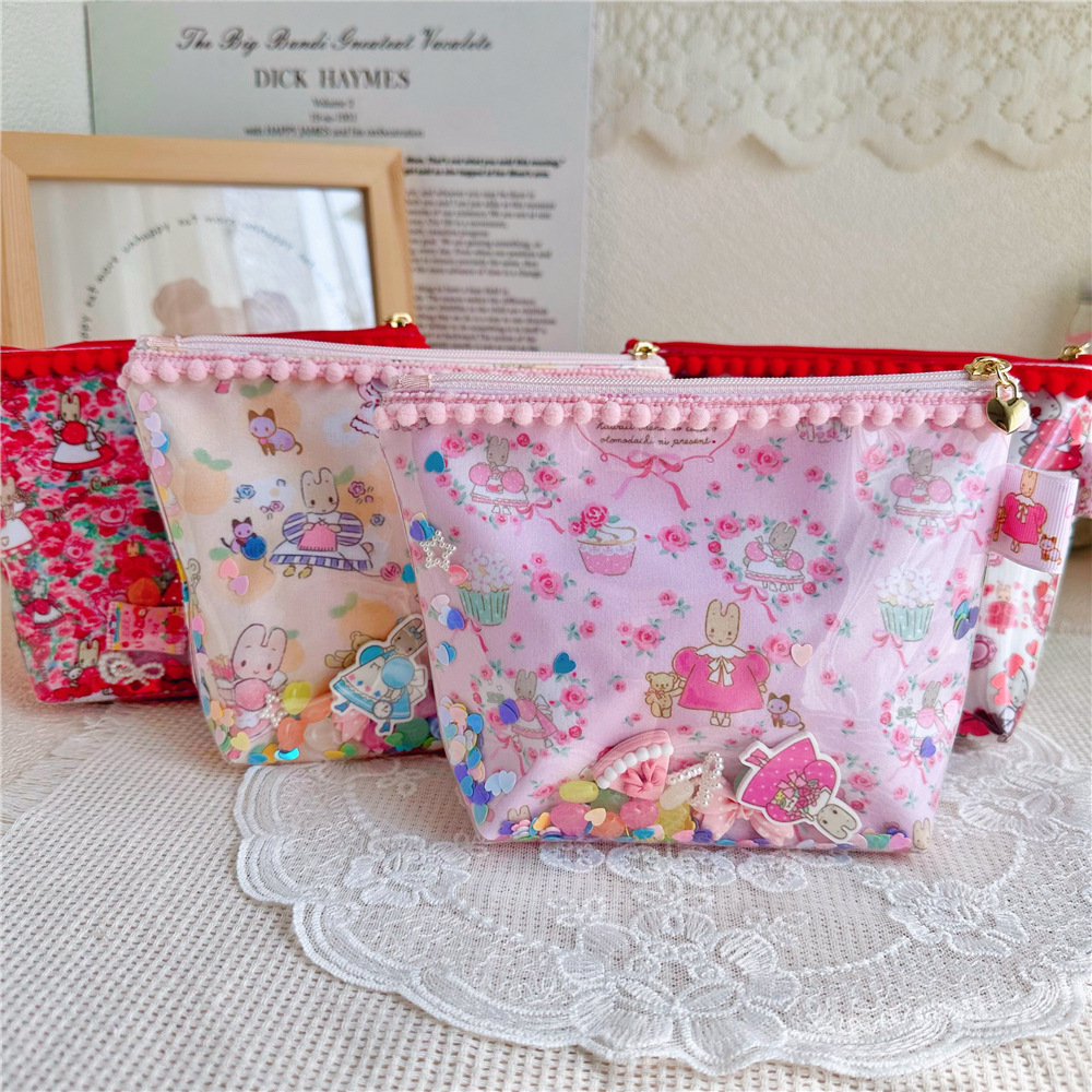 아모레 재스민 래빗 프린트 코튼 투명 TPU 퀵샌드 화장품 가방 립스틱 보관 가방 매일 배치 보관 가방