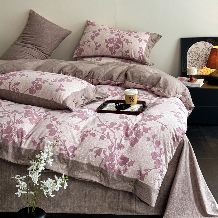 2025 otoño y invierno engrosar el conjunto de cuatro piezas de lino original GaoGam retro doble hilo impreso botón dormitorio conjunto de tres piezas