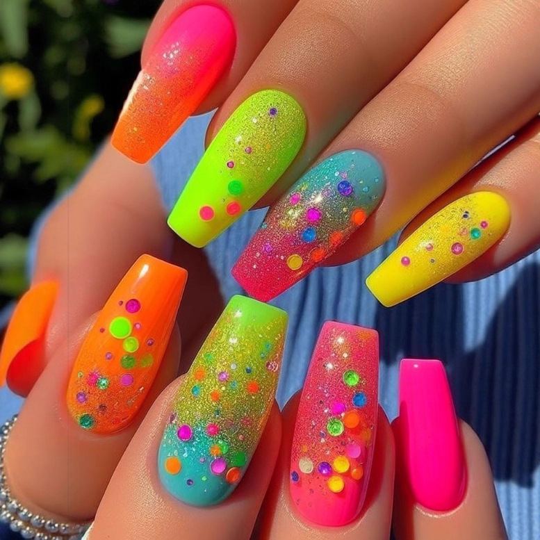Long Ballet-Shaped Fake Nails with Gradient Colorful Dot Pattern European and American Sexy Ins Style Cross-Border Hot-Selling Wearable Nails
