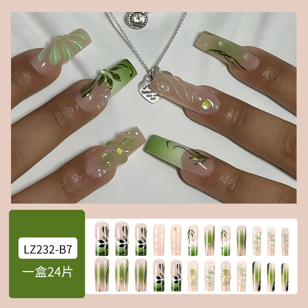 Pequeño parche de uñas fresco gradiente francés flor goteo de pegamento de uñas en Europa y los Estados Unidos venta caliente 3D desgaste de uñas tridimensionales