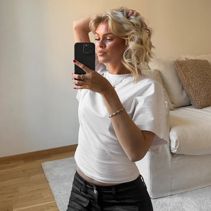 Cross-border French-style Short-sleeve T-shirt For Women, Summer Loose Fit, Tummy-concealing, Slimming, Sweet_ecoleips.com