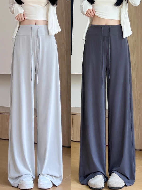 女性用アイスシルク日焼け止めパンツ、夏用薄いハイウエストスリムクールパンツ、ゆったりスリムワイドレッグレイジーカジュアルスポーツパンツ|undefined