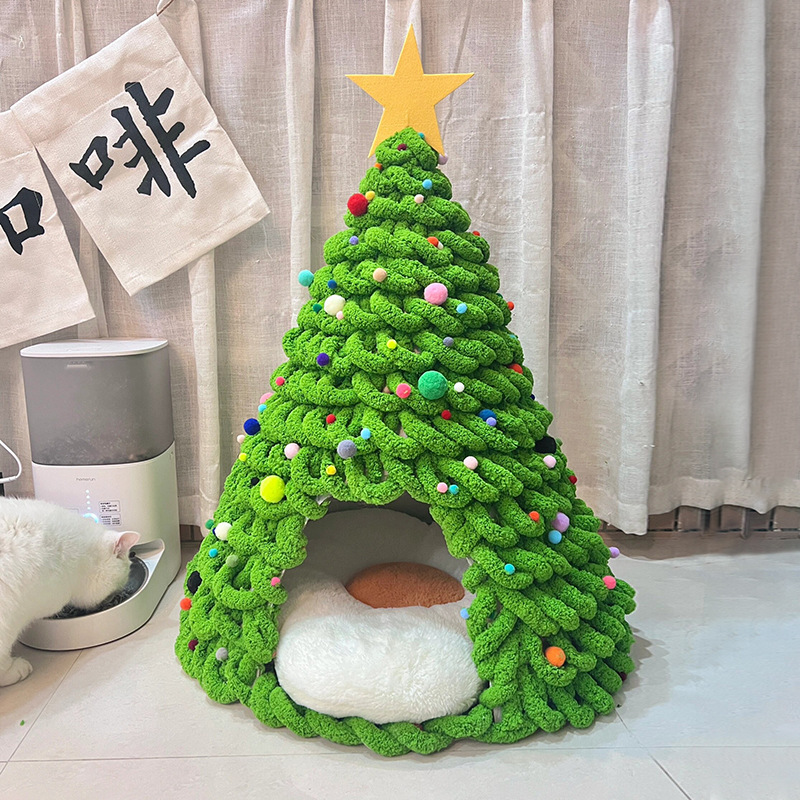 クリスマスツリー猫巣手作りdiy材料バッグ自作猫尾毛糸冬保温冬閉鎖犬小屋|undefined