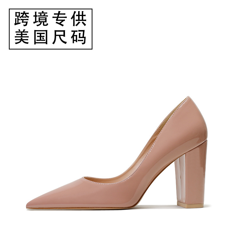 Cross-border exclusive for American size New pointed thick heel not tired feet 9cm workplace high heels women Amazon hair