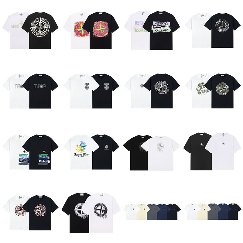 Cross-border Foreign Trade Trendy Brand Stone Four-way Island Casual Short-sleeved T-shirt Printed Loose Round Neck Couple Base Shirt for Men and Women Cross-border Foreign Trade Trendy Brand Stone Four-way Island Casual Short-sleeved T-shirt Printed Loose Round Neck Couple Base Shirt for Men and Women