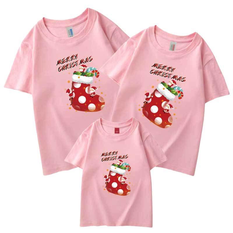 Suministro de comercio electrónico transfronterizo Navidad padre-hijo Camiseta de manga corta Año Nuevo retrato familiar entrega de una pieza calcetines de Navidad