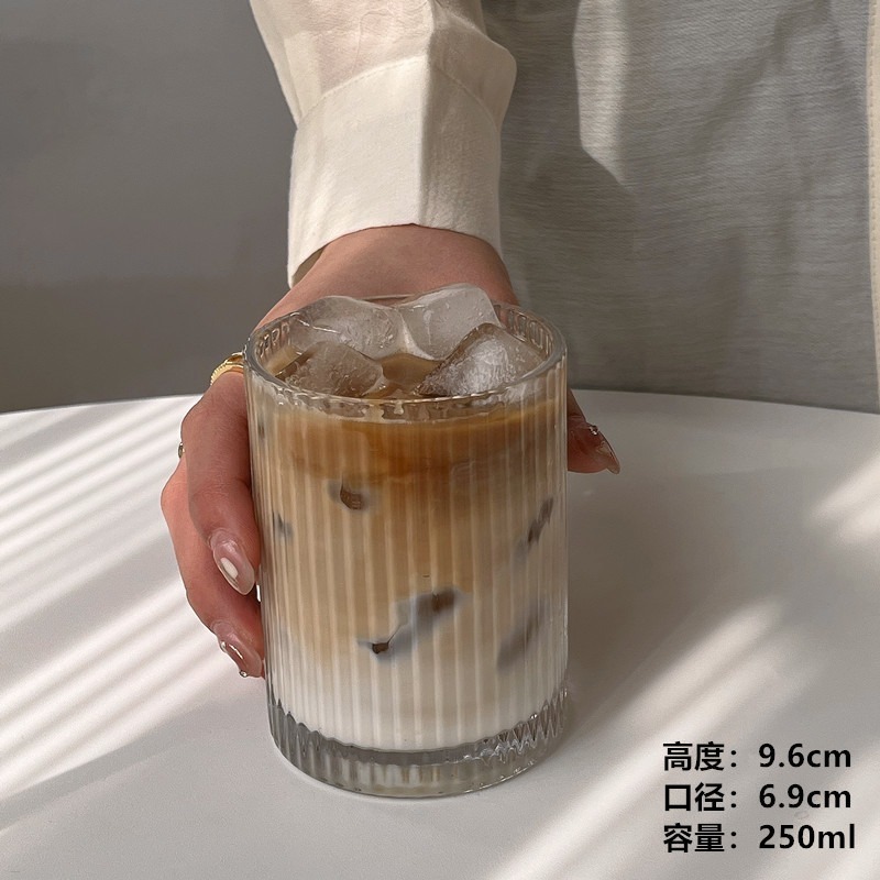 高颜值透明竖纹玻璃杯ins风美式咖啡杯果汁杯牛奶果茶家用玻璃杯|undefined