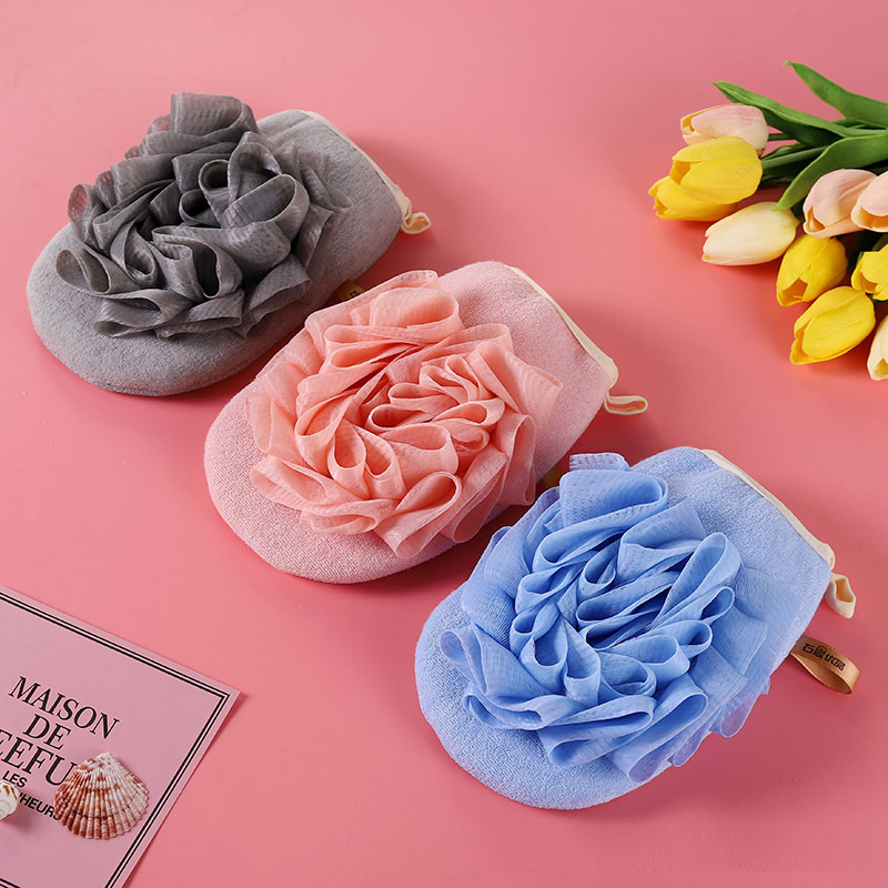 Toalla de baño de flores de baño, bola de baño dos en uno, guantes de baño suaves, artefacto de frotamiento de espalda, toalla de baño de arena fina, toalla de baño de doble cara