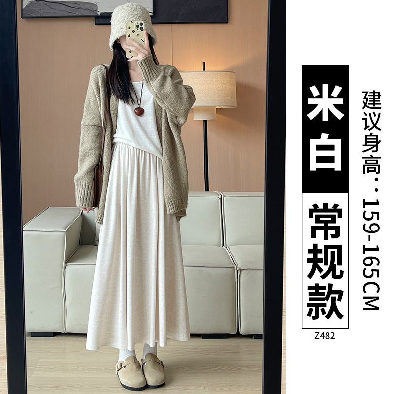 黑色糯米裙半身裙女长款2025新款秋冬季a字裙显瘦小个子加绒长裙|undefined