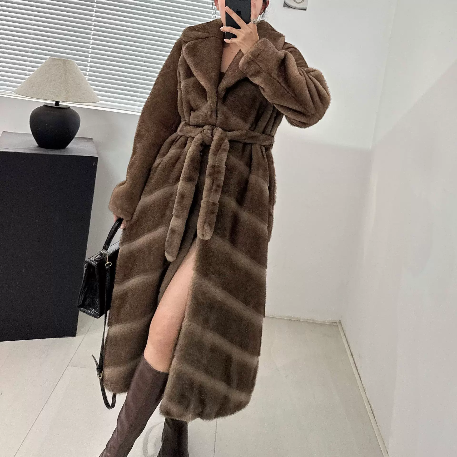 跨境俄罗斯新款环保毛外套仿皮草中长款仿水貂毛毛气质大衣女士
