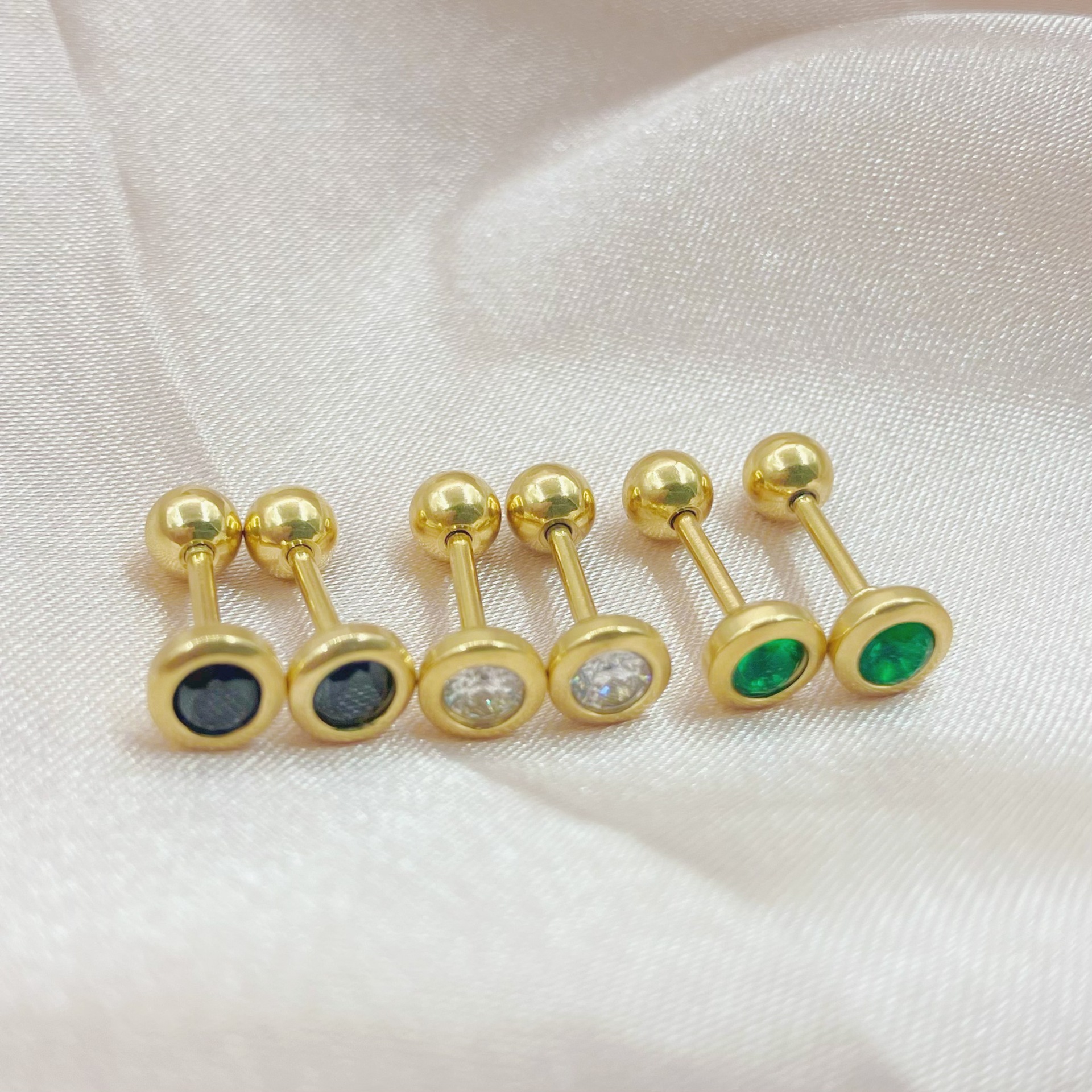 Simple Style Geometric Stainless Steel Inlay Zircon Ear Studs 1 Pair