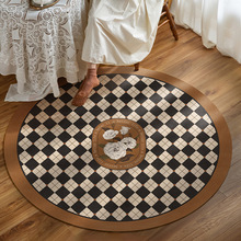 圆形水晶绒格子图案地毯客厅卧室餐桌电脑椅垫家用床边毯地垫