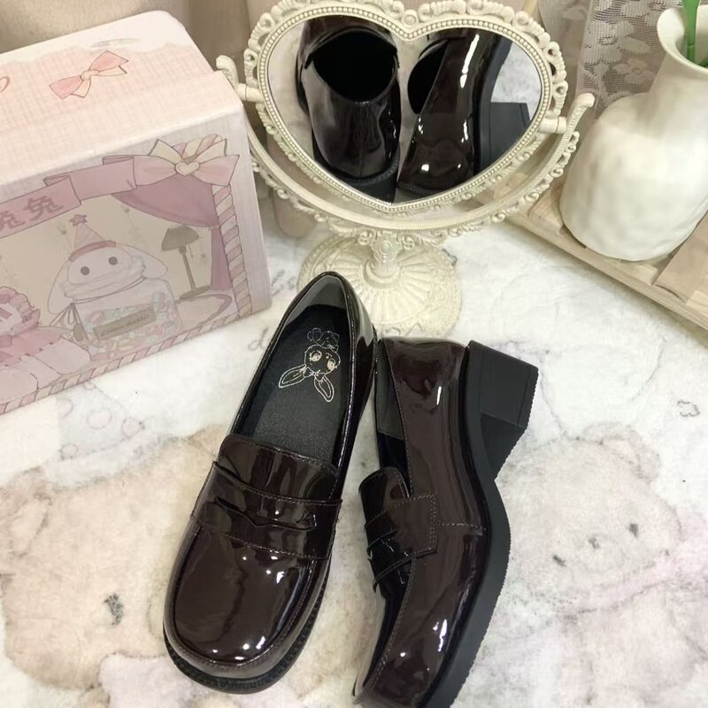 Cotton Bunny Original Cute Lolita Shoes Round Toe Japanese Style Student Jk Uniform Shoes Thick-Soled Leather Shoes for Women