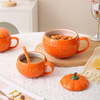 Nordic Creative Clear Ceramics Pumpkin Cup Milk Oat Breakfast Cup Instant Noodle Bowl Bringing Spoon Cross -border