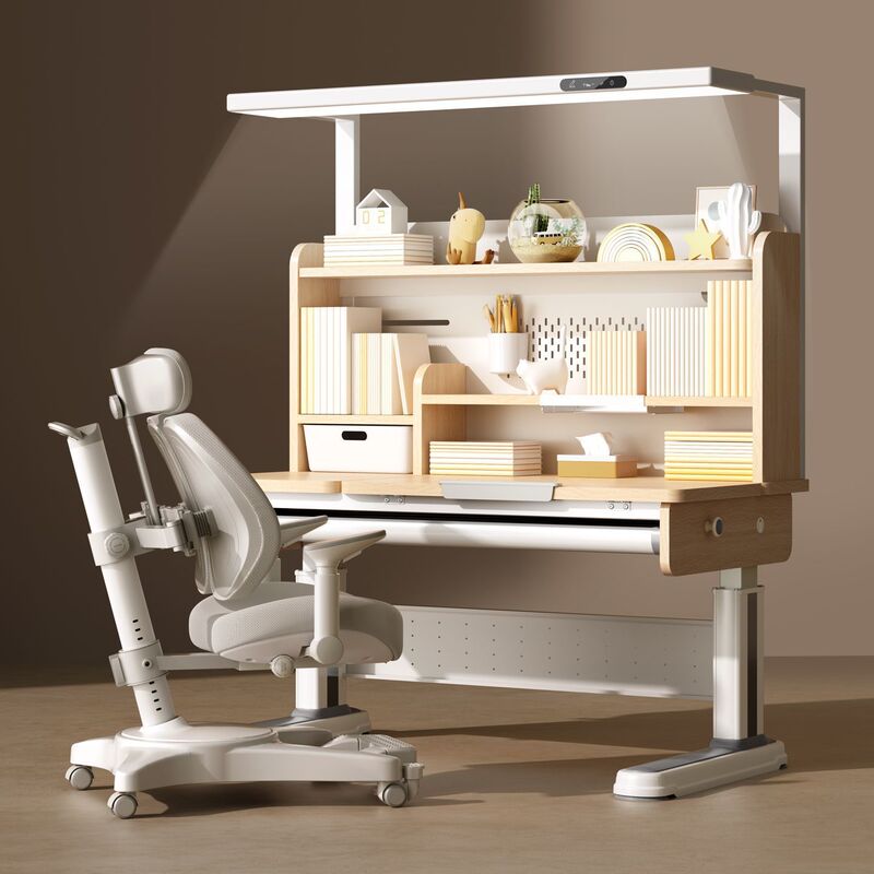 Lamp and Table Integrated Children's Study Table, Home-Use Primary School Student Desk and Chair, Solid Wood Writing Desk and Chair Set, Minimum Order Quantity of One Piece