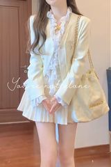 法式名媛高级感小香风时尚荷叶边设计感上衣西装外套半身裙三件套