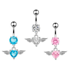 Amazon Wish Angel Wings Sapphires Navel Ring with Diamond Embedded Heart-shaped Navel Clasp Piercing Jewelry