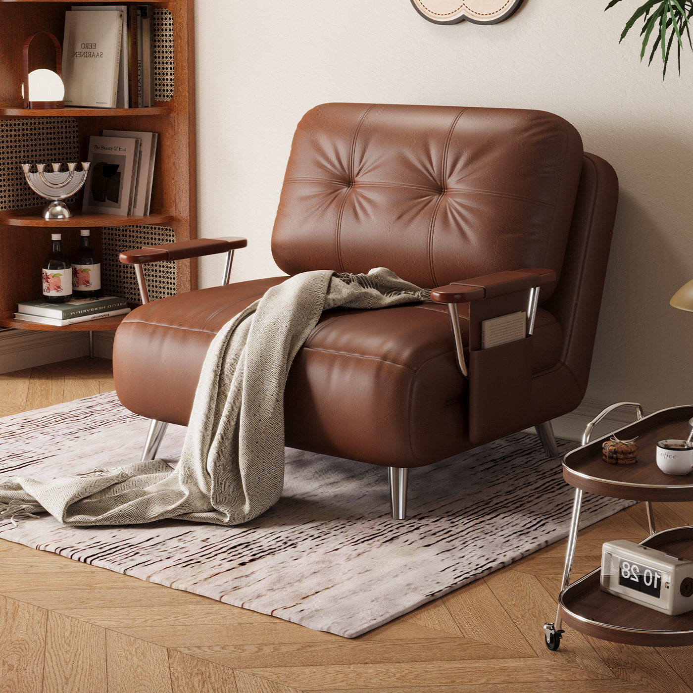 Folding Sofa Bed Home Bedroom Small Sofa Balcony Leisure Lazy Lounge Chair Living Room Dual-Purpose Multi-Functional Retractable Bed