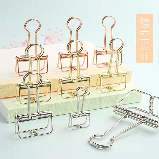 Office storage book folder stationery file clip color metal hollow long tail clip binding clip vintage dovetail clip