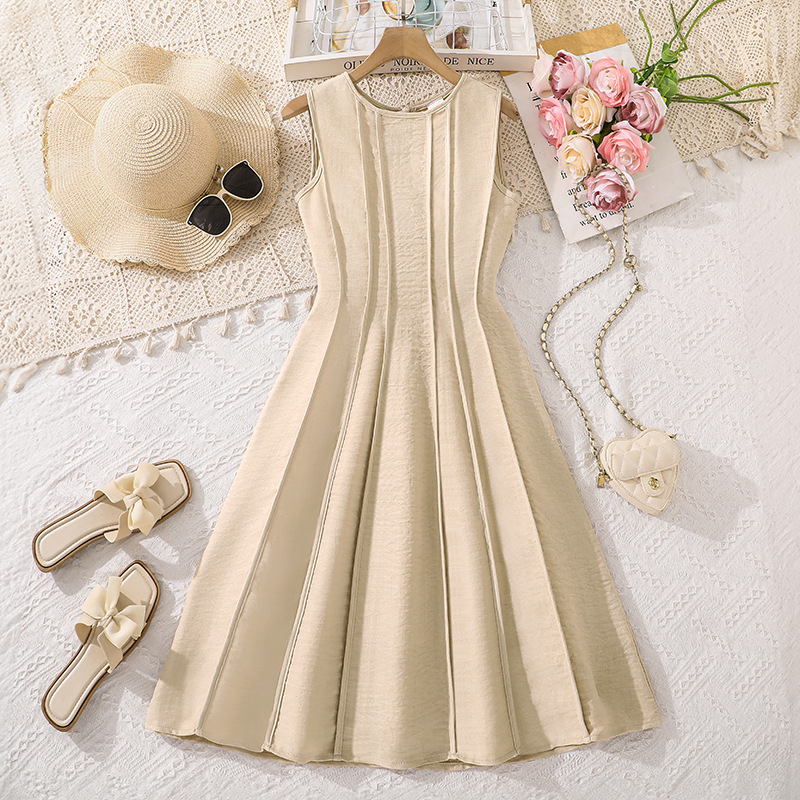 Abito lungo elegante da bambina, senza maniche, con cuciture superiori, vestibilità aderente, nuovo stile primavera estate_voghion.com