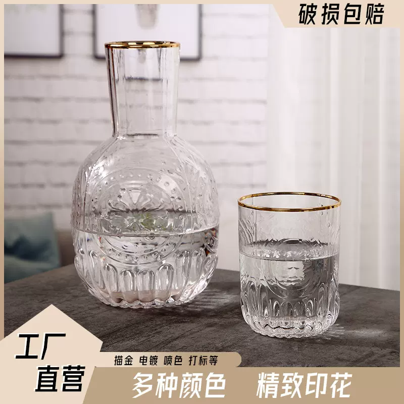 玻璃浮雕冷水壶套装家用耐热凉水壶亚马逊水具制品玻璃杯外贸同款