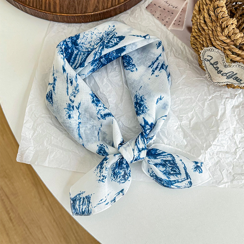 Bufanda de seda, bufanda cuadrada pequeña, bufanda fina, chal pequeño, protector de cuello de anacardo retro, bufanda decorativa, pañuelo en la cabeza, banda para el cabello