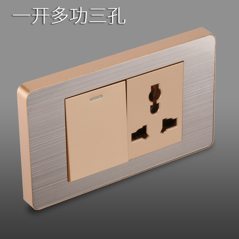 Panel de enchufe de metal estándar estadounidense de acero inoxidable dibujado oro tres agujeros Taiwan conmutador USB suministro directo de fabricantes de enchufes