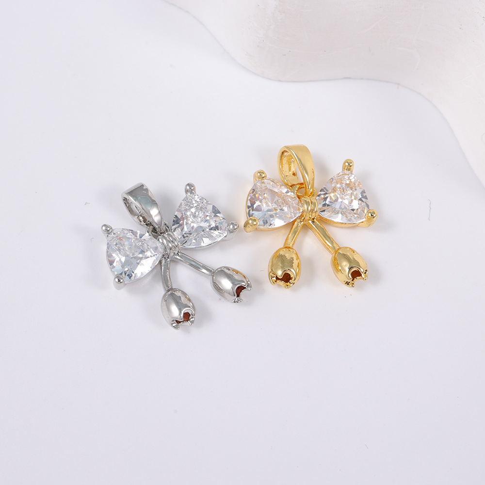 Cross-Border Best-Selling Bowknot Rhinestone Pendant, European and American Style Sweet Gold-Plated Pendant, Amazon and Aliexpress Hot-Selling Accessory