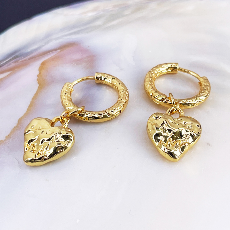 18g Weight 1 Pair Simple Style Heart Shape Copper Gold Plated Drop Earrings